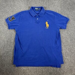 Polo Ralph Lauren Shirt Men XL Blue Big Pony #3 Rugby Short Sleeve